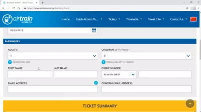 How to go with the Airtrain Brisbane from airport to city center? : Entering passenger information