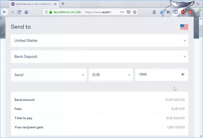 How to transfer money internationally : WorldRemit transfer of 1000€ to 1123.52$