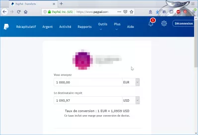 How to transfer money internationally : Paypal transfer of 1000€ to 1095.97$