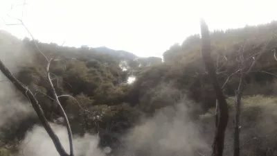 A visit of Wai-O-Tapu thermal wonderland and Lady Knox geyser : Steam going out of the ground