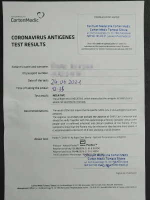 Prueba De PCR En Varsovia: 14 Ubicaciones : Inglés Travel Ready Papel Covid Antigen Resultado de prueba de antígeno hecho en Varsovia