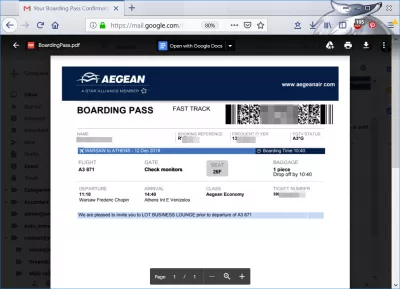 Aegean Airlines 체크인 : 탑승권을 인쇄 할에게 Anean 항공사