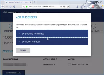 Maskapai penerbangan Aegean check-in : Menambahkan penumpang dengan kode pemesanan atau nomor tiket