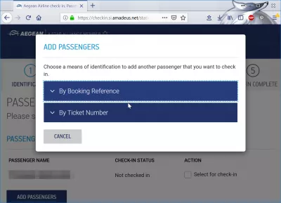Companiile aeriene din Aegean se conectează : Adăugarea pasagerului prin codul de rezervare sau numărul de bilet