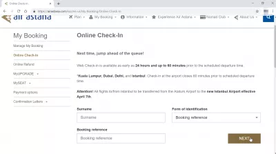 How is the Air Astana online check-in process? : Air Astana web check in main page