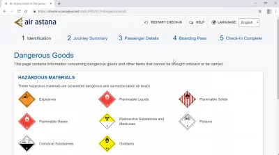 How is the Air Astana online check-in process? : Dangerous goods and hazardous material information