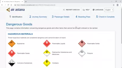 Como é o processo de check-in online da Air Astana? : Informações sobre mercadorias perigosas e materiais perigosos