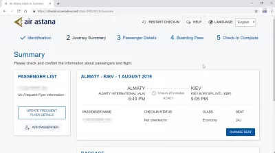 Comment se déroule le processus d'enregistrement en ligne d'Air Astana? : Résumé de la réservation