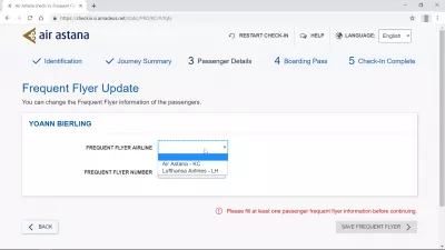 How is the Air Astana online check-in process? : Entering Lufthansa frequent flyer number