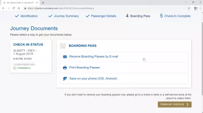 Comment se déroule le processus d'enregistrement en ligne d'Air Astana? : Obtenir les documents de voyage et télécharger la carte d'embarquement