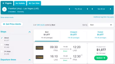 How to Compare Flight and Hotel prices - Find the best deals : Skyscanner - flight Frankfurt to Vegas 2 persons 3 nights