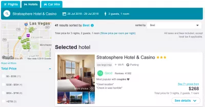 How to Compare Flight and Hotel prices - Find the best deals : Skyscanner - hotel Las Vegas 2 persons 3 nights