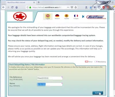 Compensación de equipaje retrasada: ¿cómo puede obtenerla fácilmente? : Air Canada baggage tracer worldtracer inicio de sesión