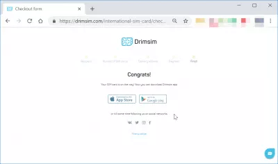Drimsim prepaid international SIM card : SIM card order confirmation