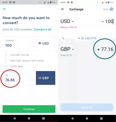 ¿Cómo Transferir Dinero Internacionalmente? : Transferencia de 100 USD a GBP: 76,86 £ con WISE frente a 77,16 £ con Revolut