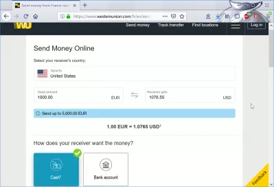 Kuinka siirtää rahaa kansainvälisesti ilman maksuja - ja saada parhaat hinnat? : WesternUnion siirto 1000 € ja 1076,55 $