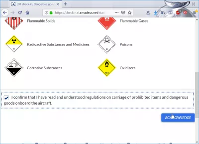 LOT Polish airlines online check in: should you use it? : Dangerous goods acknowledgement