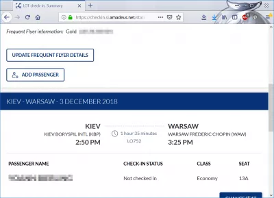 LOT Polish airlines online check in: should you use it? : Check in main screen