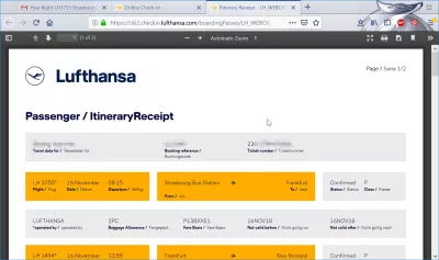 How is the Lufthansa web check in process? : Lufthansa passenger itinerary receipt
