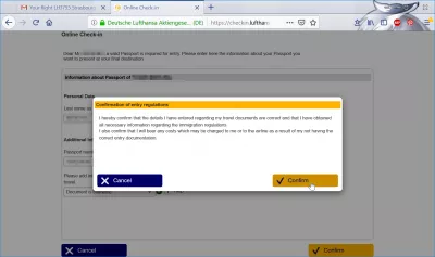 How is the Lufthansa web check in process? : Confirmation of entry regulations