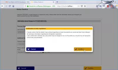 Comment se déroule l'enregistrement en ligne de Lufthansa? : Règlement de confirmation d'entrée