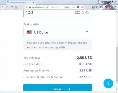 Alternative au change American Express: WISE Borderless, quelle est sa qualité? : Frais WISE pour la conversion d'argent ARS en USD