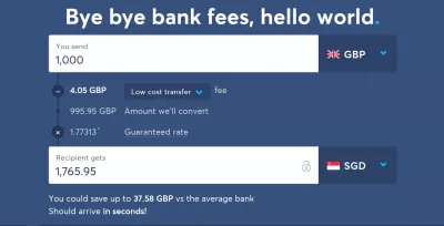 Application de transfert d'argent international WISE : Le transfert d'argent le moins cher entre British Pounds et Singapore Dollars GBP en SGD