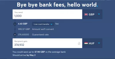 Application de transfert d'argent international WISE : Le transfert d'argent le moins cher entre British Pounds et Forint hongrois GBP vers HUF