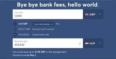 WISE International Money Transfer App : Cheapest international money transfer from British Pounds to Hungarian Forint GBP to HUF