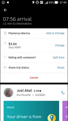 How does Uber share my trip status works : Uber trip status and share trip status button