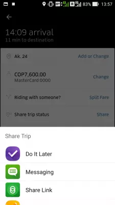 How does Uber share my trip status works : Share trip phone messaging apps options