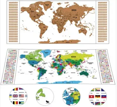 Mapa mundial donde puede resaltar países: generador de mapas de países visitados : Scratch Off World Map Poster Mapa de viaje detallado con capitales, estados, ciudades, mapa internacional de muro de muro envasado de tubo de regalo White