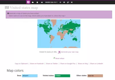 World Map With Countries: History Of Your Travels In An Interactive Format : Visited states map with customized colors for land, seas, and visites states