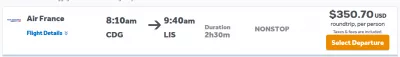 Worldventures Dreamtrips: Review & Prices Check! : Rovia flight from Paris to Lisbon at 350$