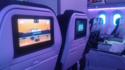 Air New Zealand avions dins de la revisió de vols : Interior de la cabina d'un Boeing 787 amb el vol Air New Zeland PPT-AKL