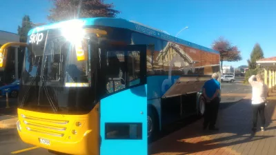 What is the best Auckland to Rotorua bus option? : SKIP bus in front of Rotorua I-SITE