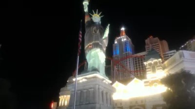 Cheap and free things to do in Las Vegas Nevada : New York New York hotel at night while walking on The Strip