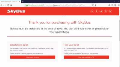 Using the Sky Bus, Auckland airport bus : Selecting the ticket delivery type