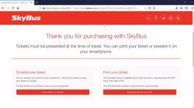 Используя Sky Bus, автобус аэропорта Окленда : Выбор типа доставки билетов