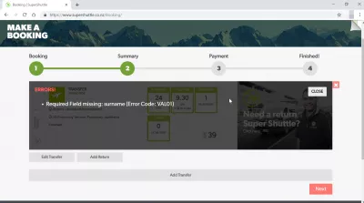 How is the super shuttle Auckland from airport to city? : Required field missing: surname error when booking