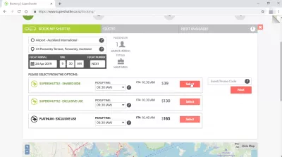 Kako je super shuttle Auckland od aerodroma do grada? : Super shuttle izbor opcije