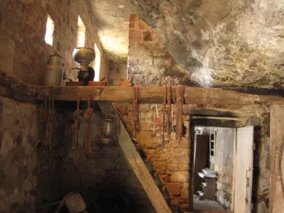 Graufthal troglodyte cave homes : In the "Maison des Rochers de Graufthal" (Bas-Rhin, France), access to upper floor kid's dormitory