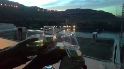 September beach weekend in Rhodes, Greece : Maris studios - glass of wine with sunset