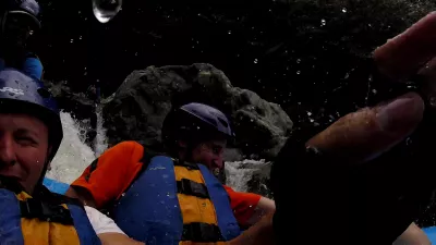 White water rafting adventure on Mamoni river Panama : Going down river rapids in raft
