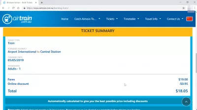 How to go with the Airtrain Brisbane from airport to city center? : Ticket summary with early booking discount
