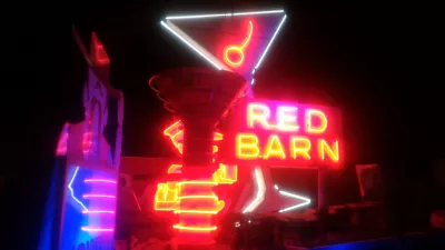 Walking on the best parts of Las Vegas strip up to the neon museum : Neon signs in outdoor neon museum at night