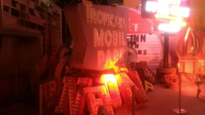 Walking on the best parts of Las Vegas strip up to the neon museum : Neon sign in the neon museum at night