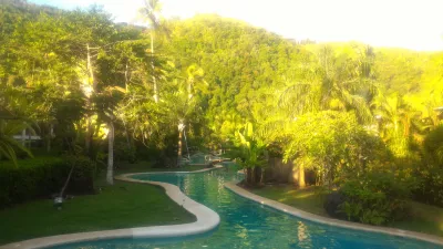 How is the longest swimming pool in Polynesia? : Swimming pool under the setting sun illumination