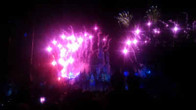 How is a one day visit at Disney's Magic Kingdom? : Fireworks display above Cinderella's castle