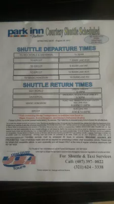 From Kissimmee hotel near Orlando to Las Vegas : Orlando Park Inn shuttle schedule to Kissimmee theme parks